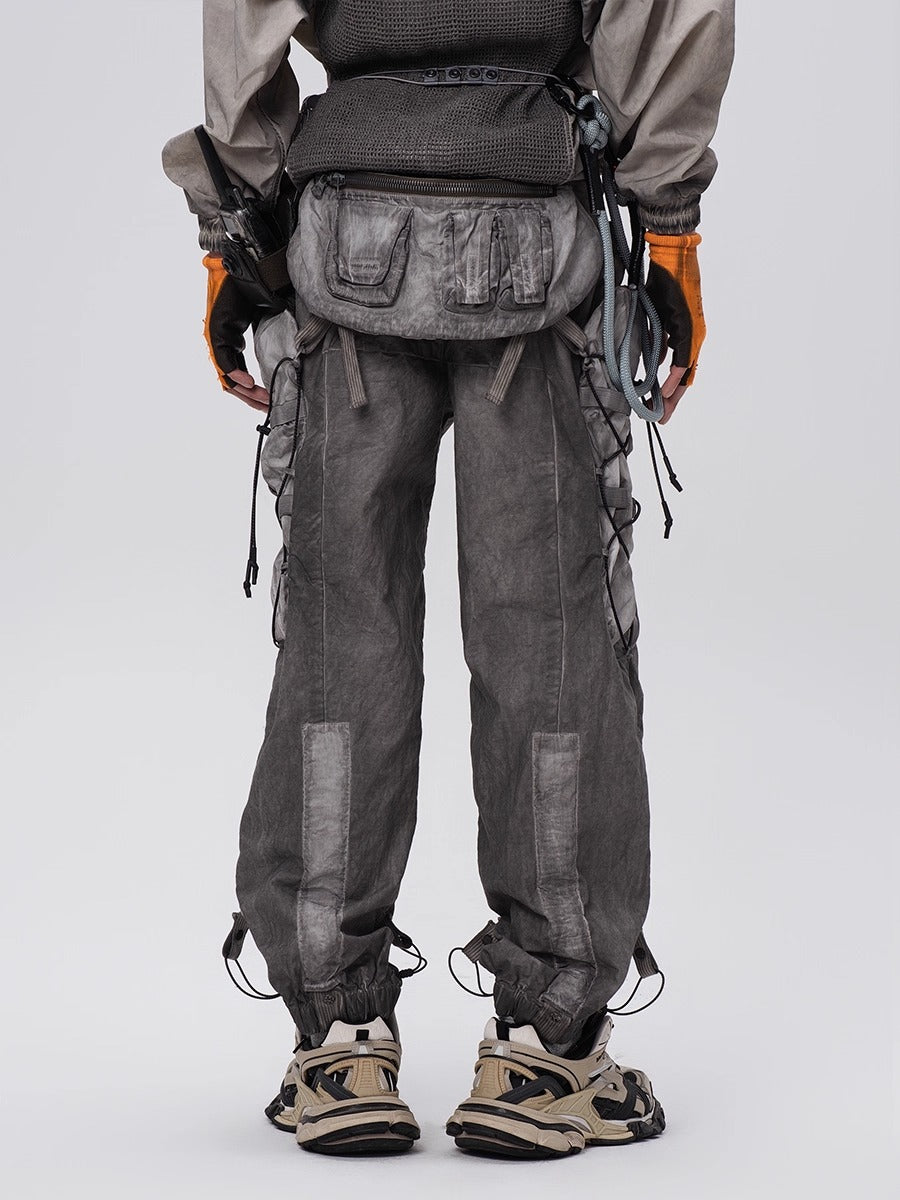 PIONEER dirty dyed multi-pocket removable waist bag functional work pants