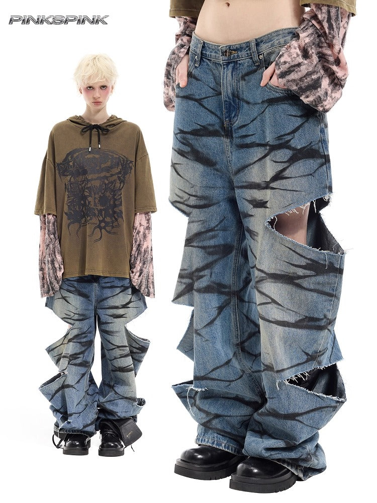 Y2K Ripped Graffiti Genderless Low-Rise Jeans – Dragon Star
