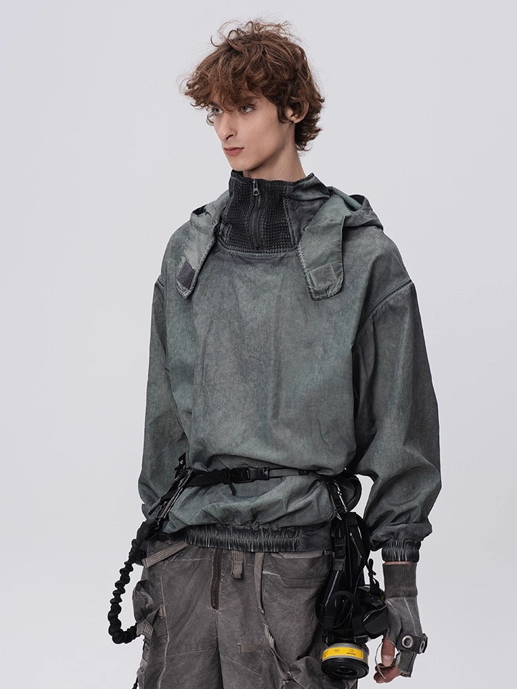 PIONEER dirty black mesh heat dissipation function sweatshirt