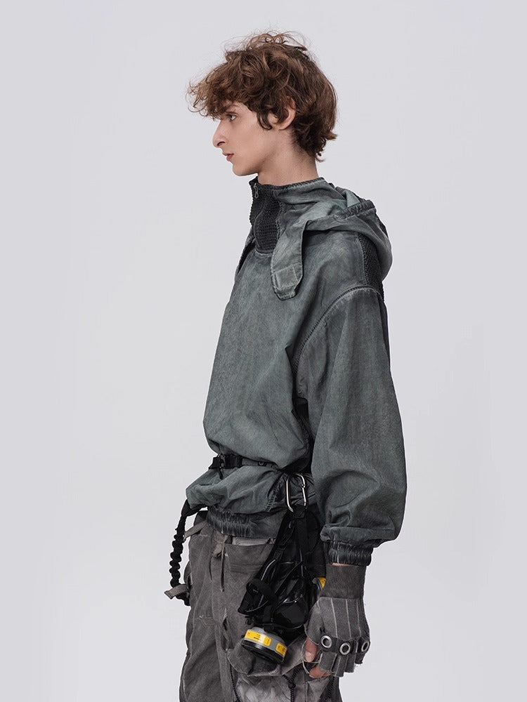 PIONEER dirty black mesh heat dissipation function sweatshirt