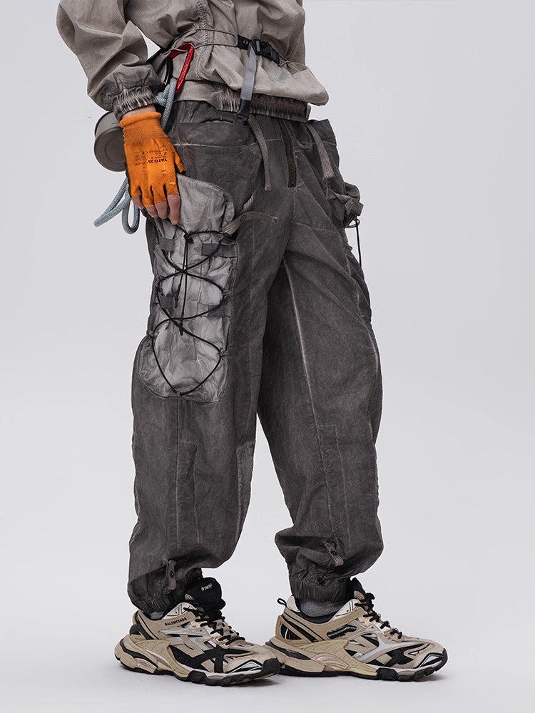 PIONEER dirty dyed multi-pocket removable waist bag functional