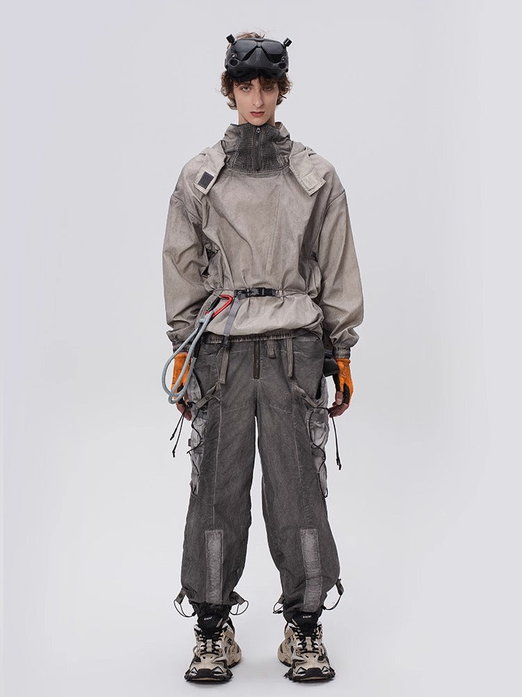 PIONEER dirty dyed multi-pocket removable waist bag functional work pants