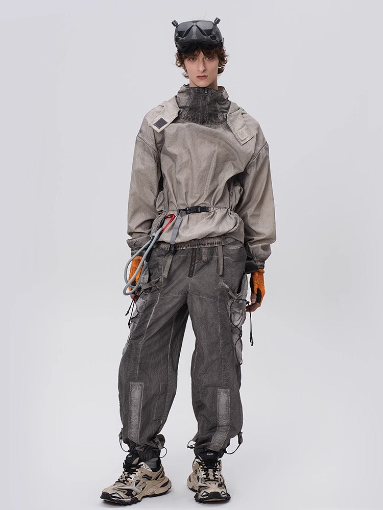 PIONEER dirty dyed multi-pocket removable waist bag functional work pants