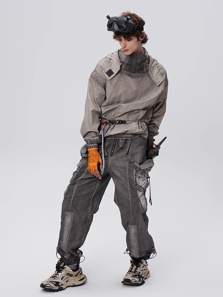 PIONEER dirty dyed multi-pocket removable waist bag functional work pants