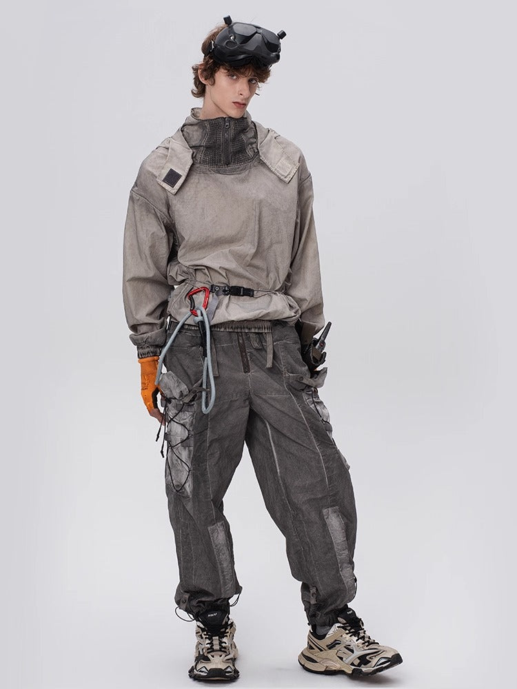PIONEER dirty dyed multi-pocket removable waist bag functional work pants