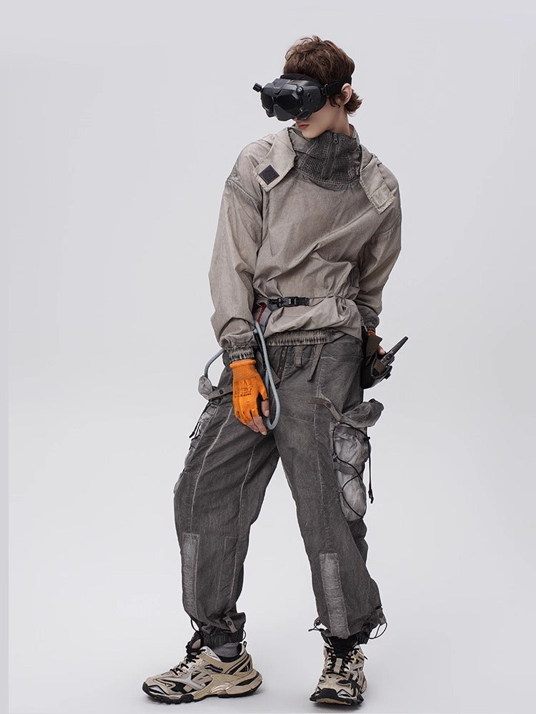 PIONEER dirty dyed multi-pocket removable waist bag functional work pants