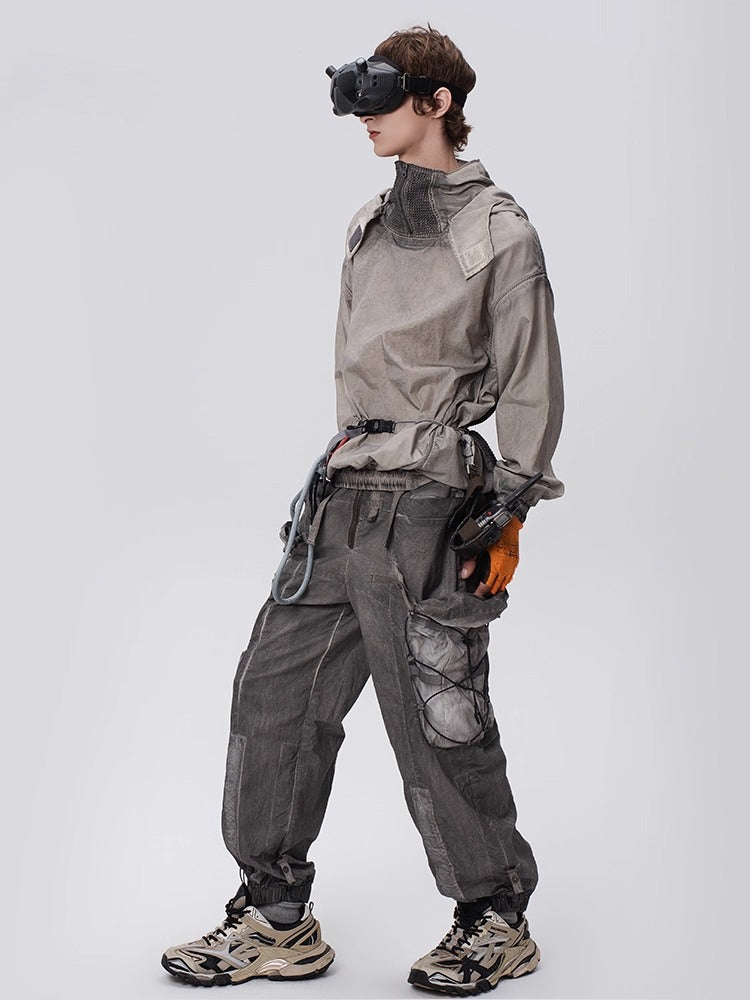 PIONEER dirty dyed multi-pocket removable waist bag functional work pants