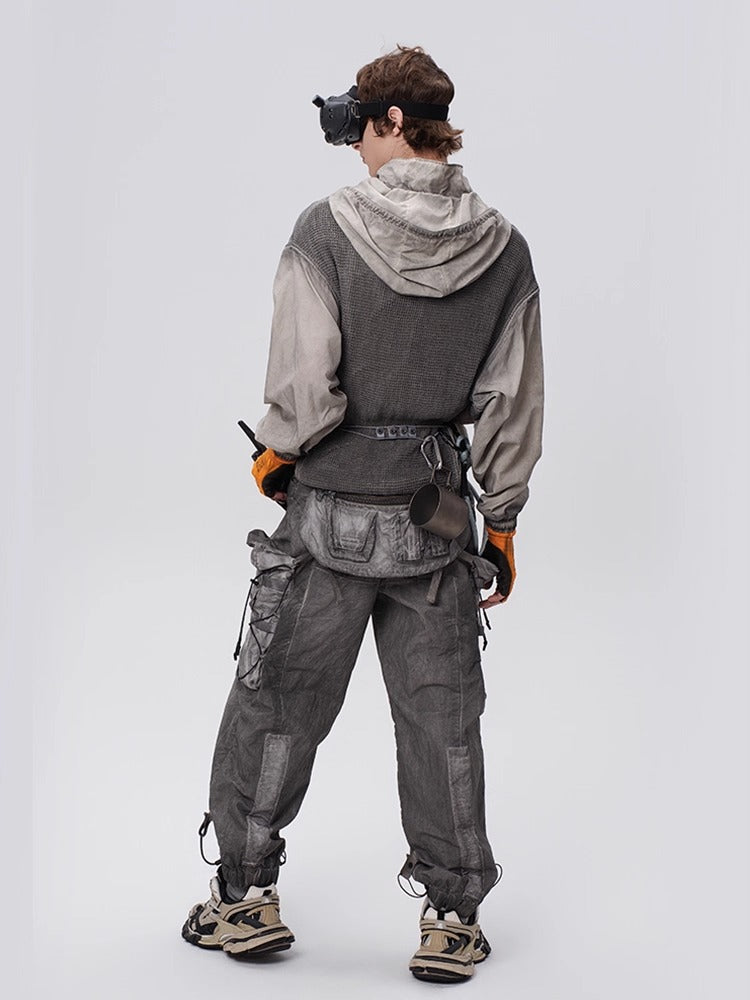 PIONEER dirty dyed multi-pocket removable waist bag functional work pants