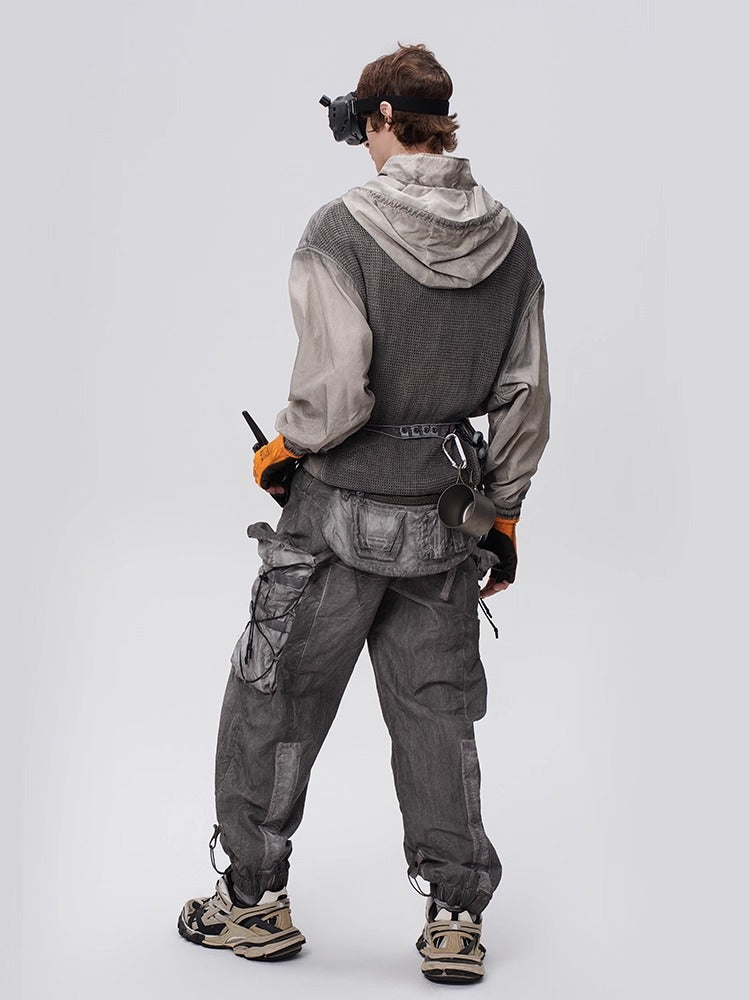 PIONEER dirty dyed multi-pocket removable waist bag functional work pants