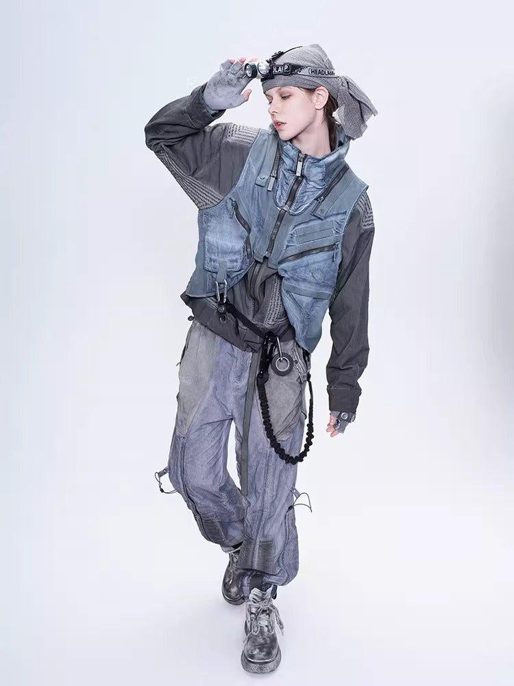 ENGINEER DIRT DYE blue functional hooded vest