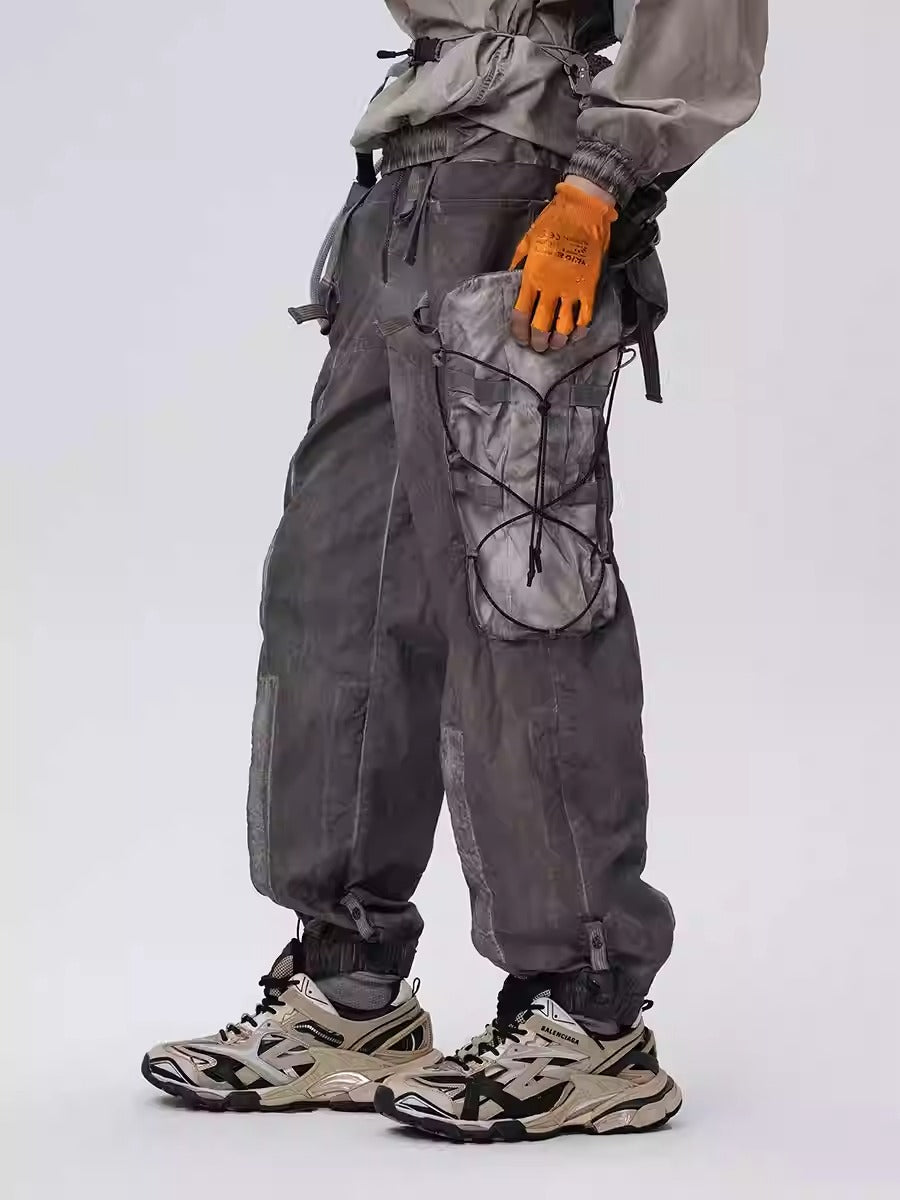 PIONEER dirty dyed multi-pocket removable waist bag functional work pants