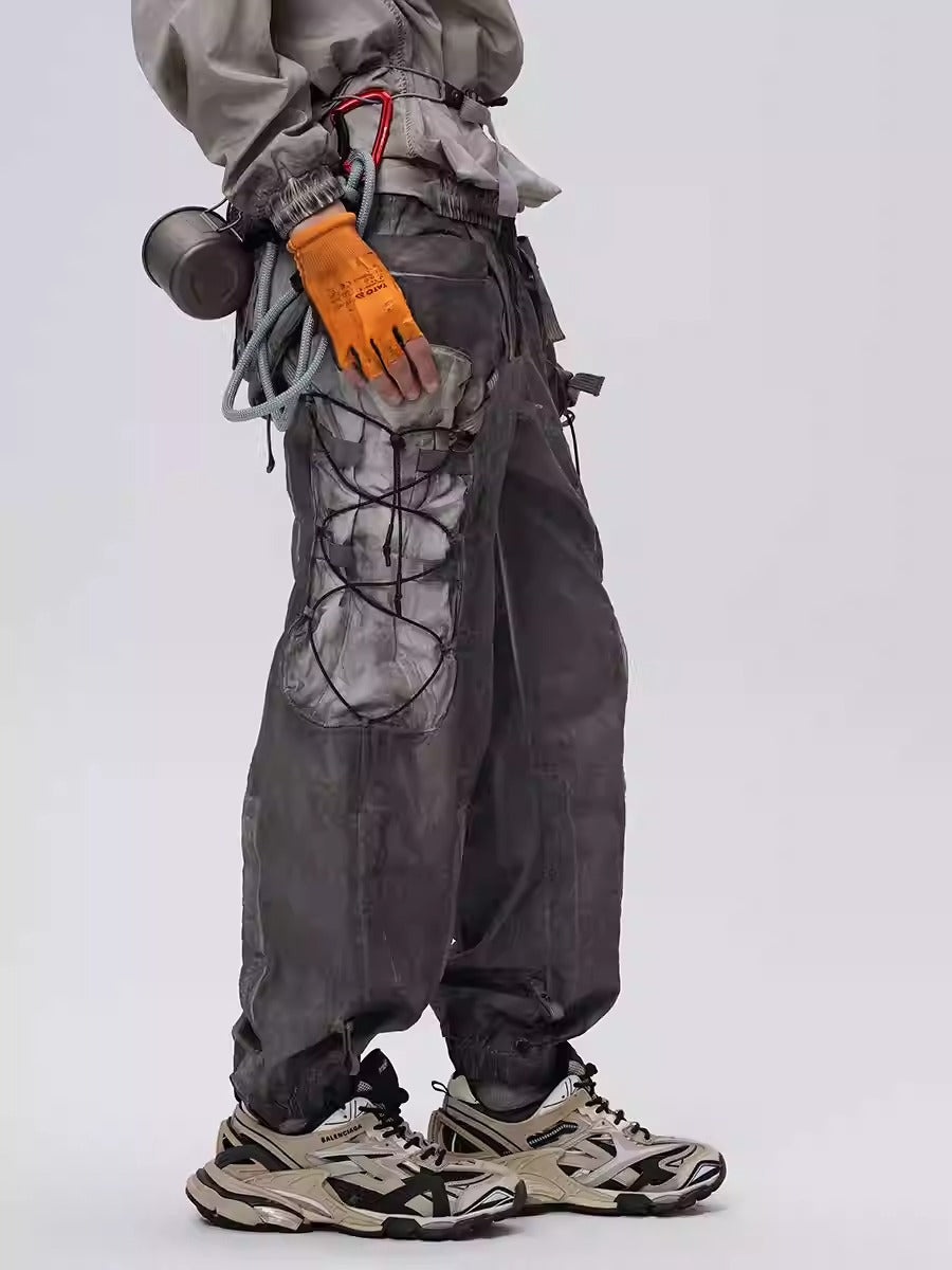 PIONEER dirty dyed multi-pocket removable waist bag functional work pants