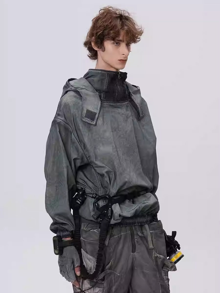 PIONEER dirty black mesh heat dissipation function sweatshirt