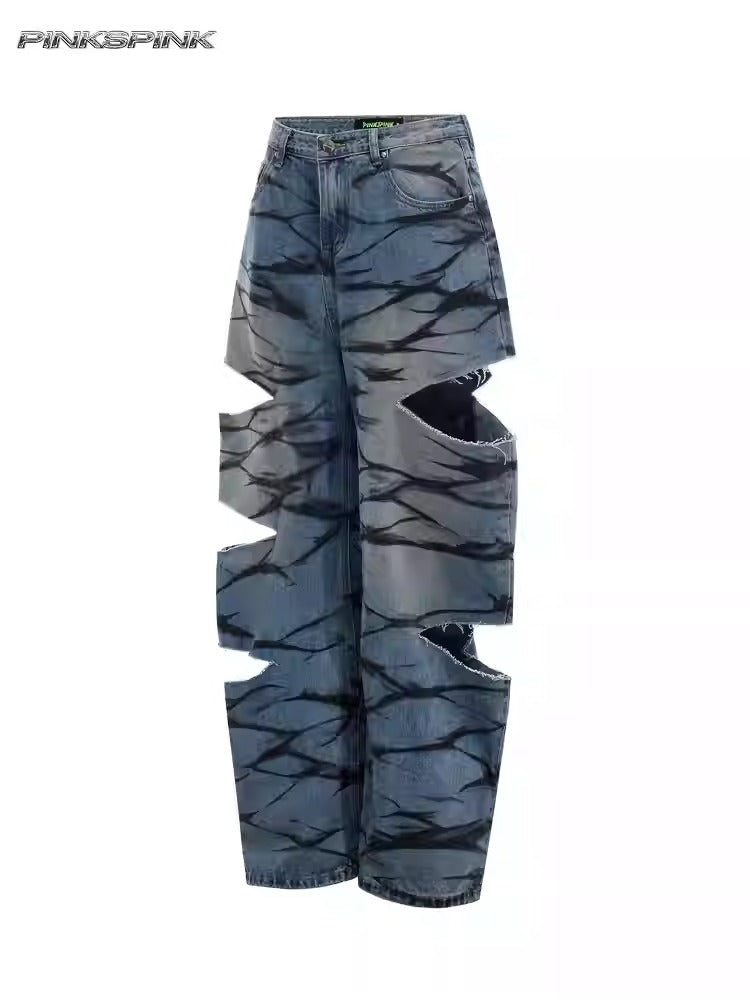 Y2K Ripped Graffiti Genderless Low-Rise Jeans – Dragon Star
