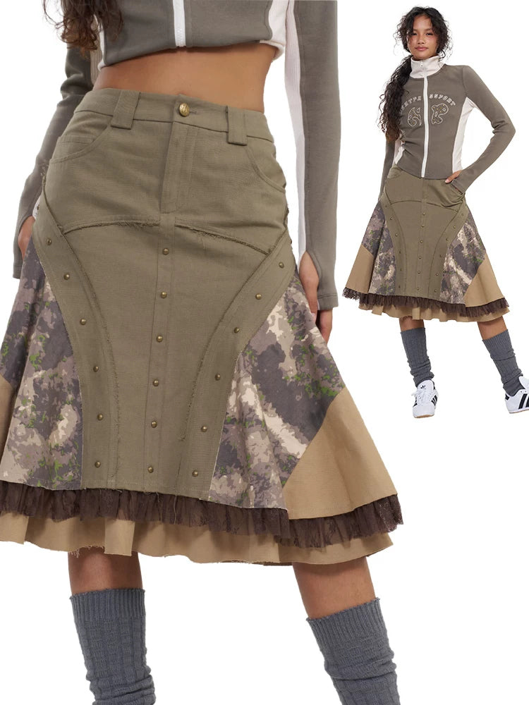 NEXT PASSPORT camouflage three-panel flared midi skirt, photo 1