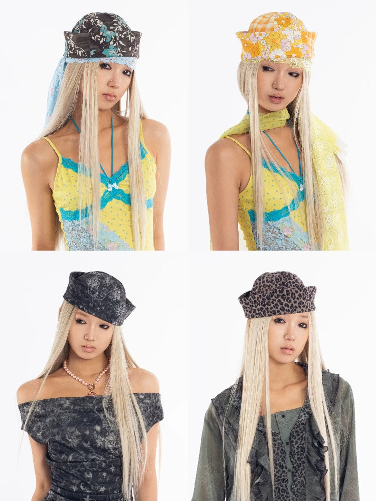 4RE1GN MYSTIC printed brimless hat — four-color collage of modeled views