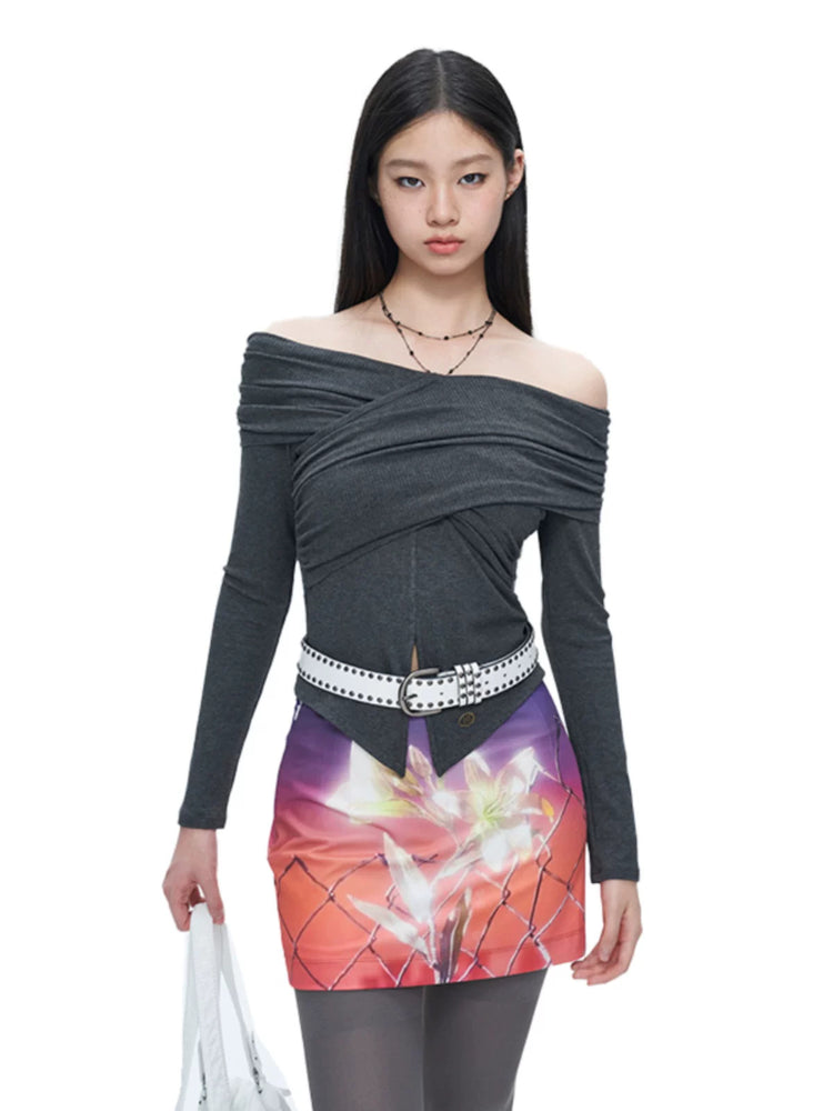 NEXT PASSPORT gray cross-pleated off-shoulder top — view 1
