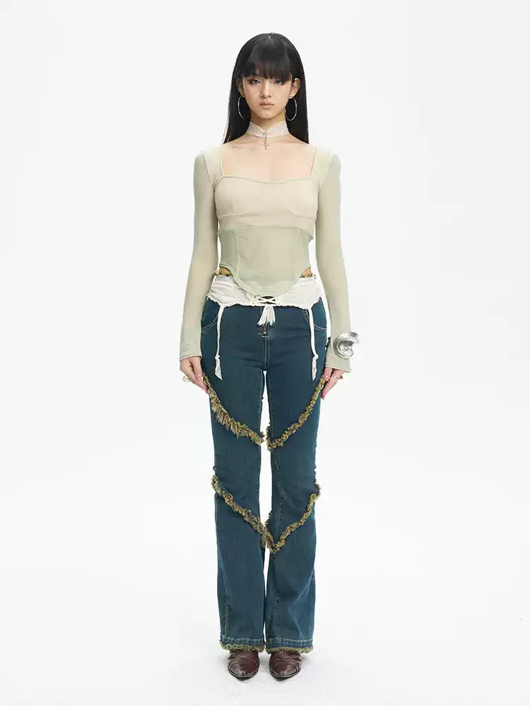 NEXT PASSPORT mint-green knit mesh square-neck crop top, photo 1