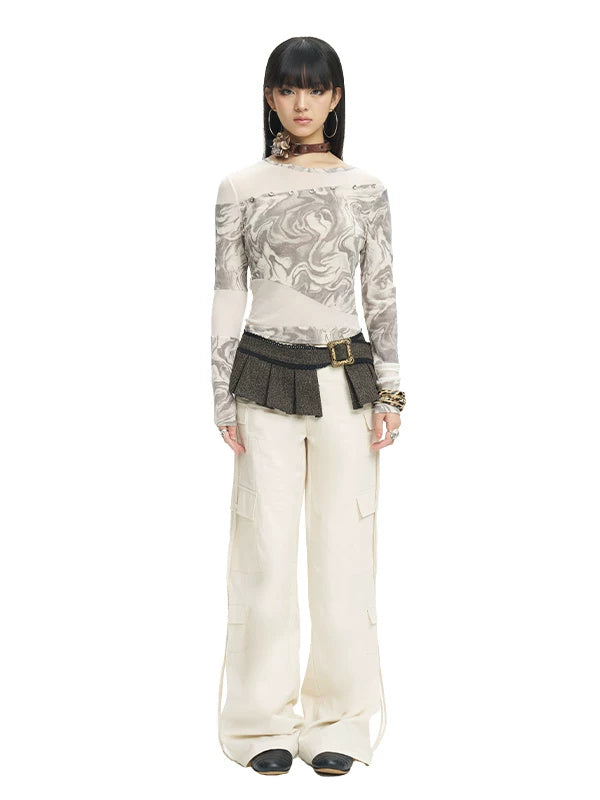 NEXT PASSPORT white drawstring multi-pocket cargo pants in white — front full-length studio view.