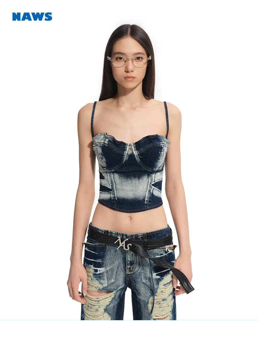 NAWS VOLCANO washed denim corset top — view 1