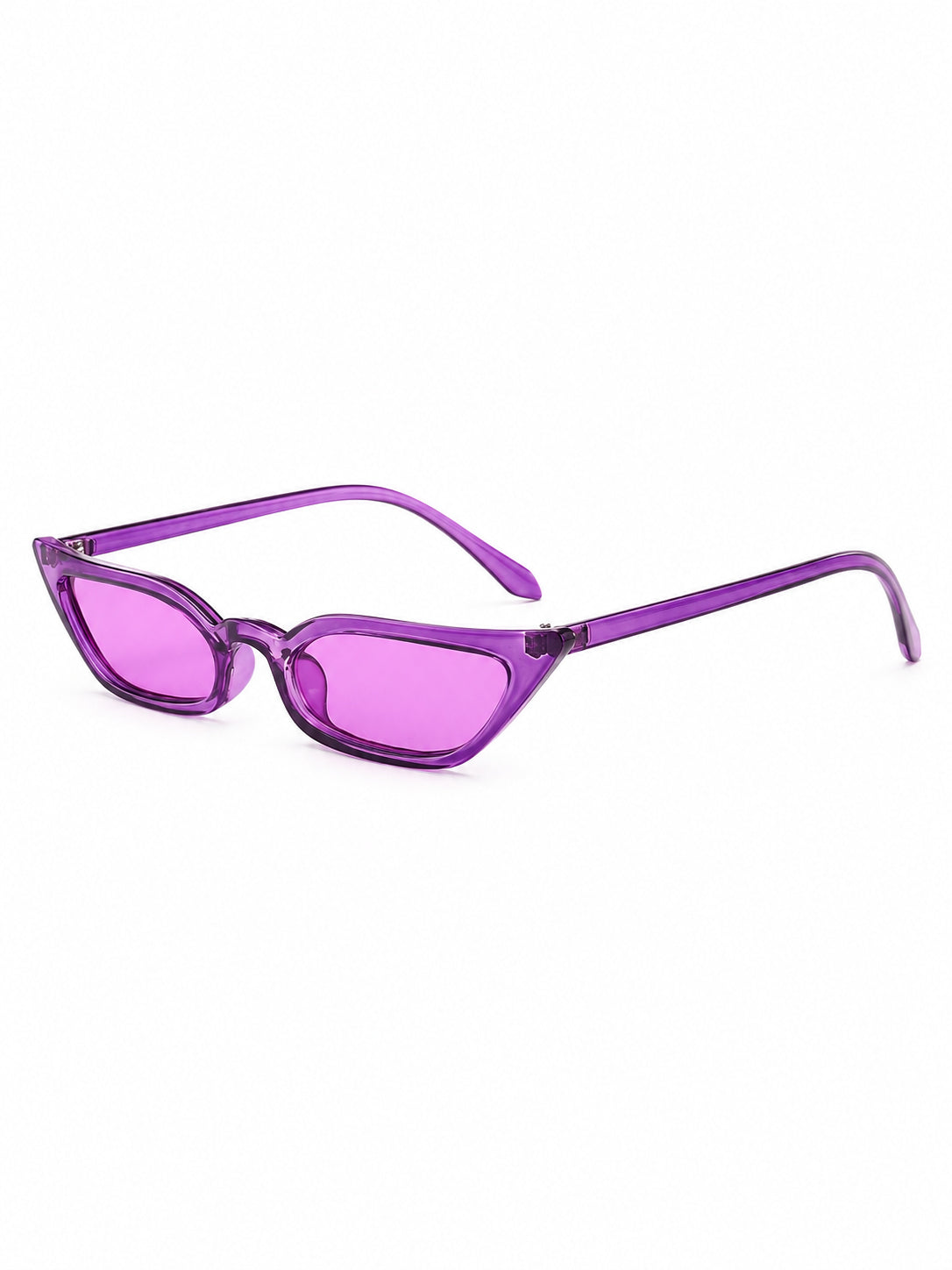 MSPACE WIZARD EYES translucent-purple cat-eye sunglasses, angled studio product view on white