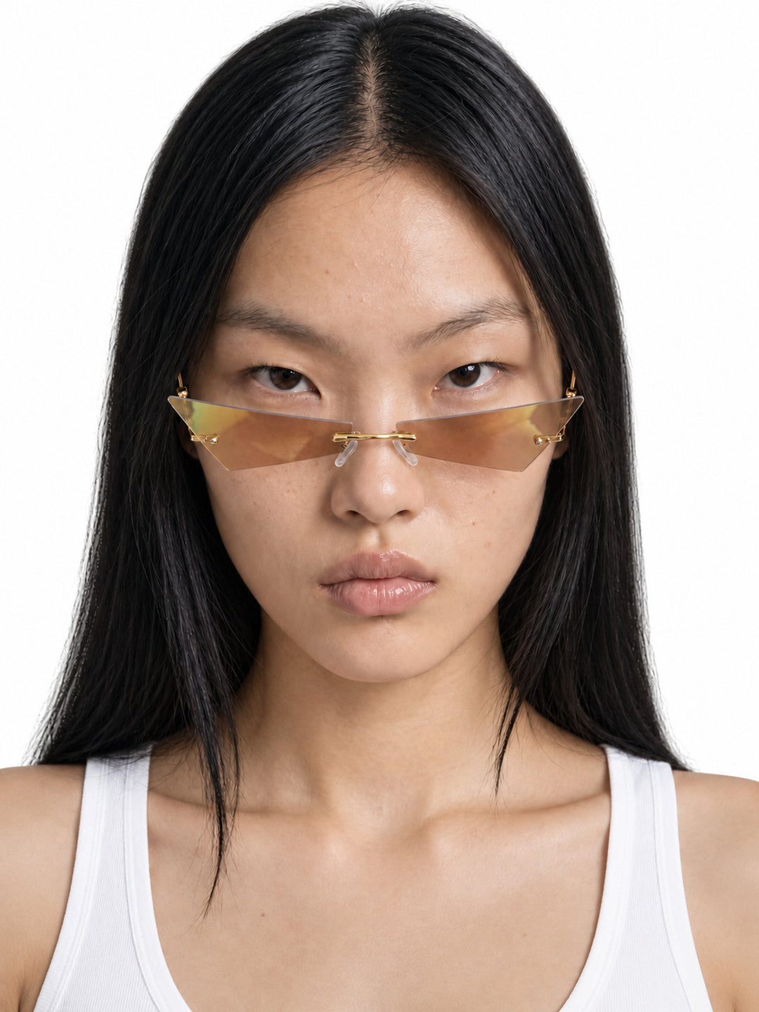 OFF-LABEL C05 purple-film cat-eye sunglasses — front studio try-on