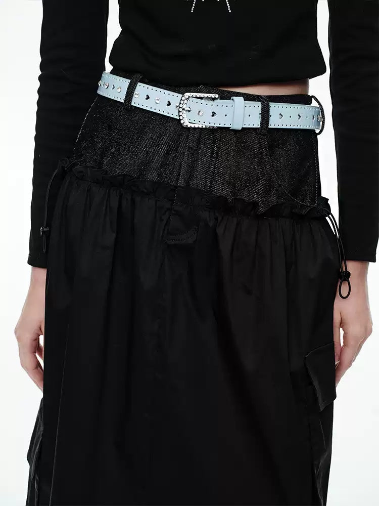NEXT PASSPORT black faux-layered panel maxi skirt waist detail