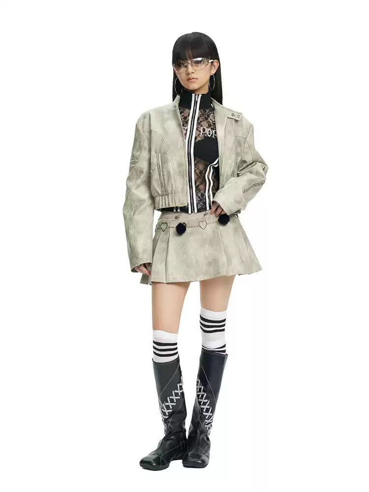 NEXT PASSPORT light-gray tie-dye jacket and pleated mini skirt matching set, photo 2