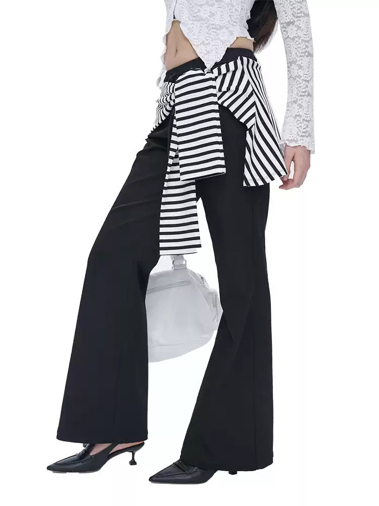 NEXT PASSPORT black striped wrap-panel flared pants detail view