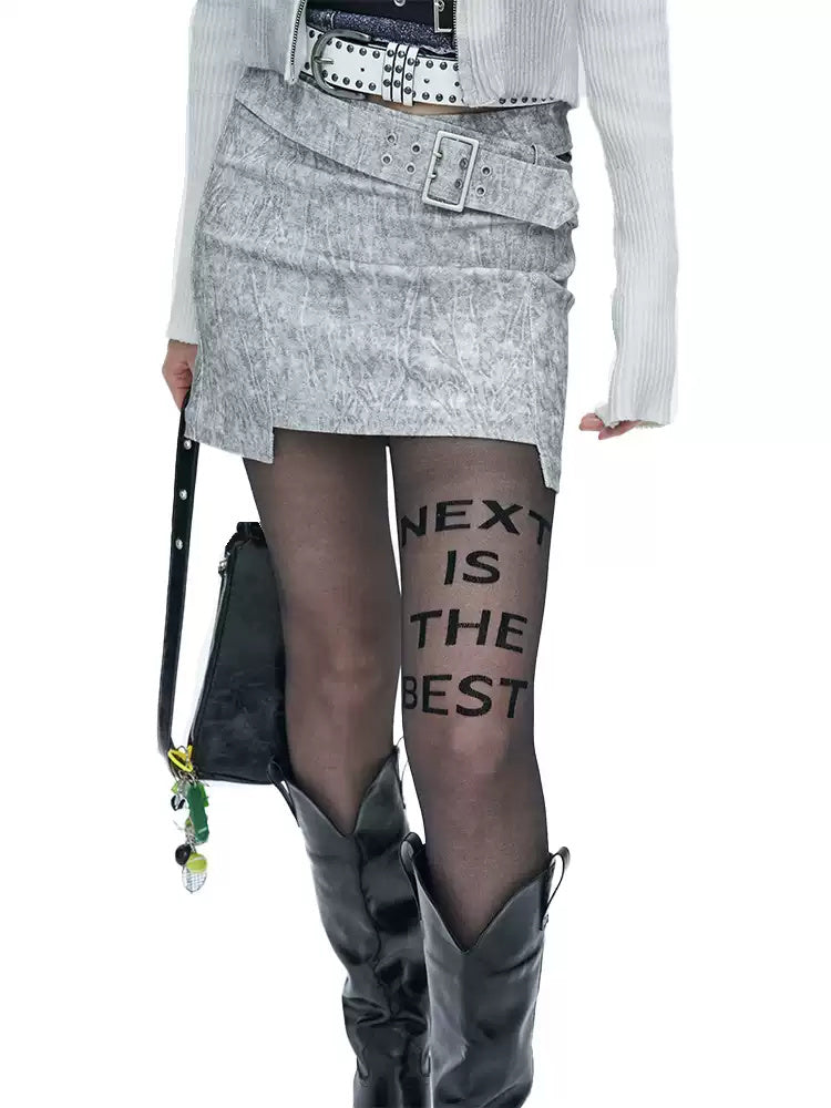 NEXT PASSPORT black slogan tights close-up