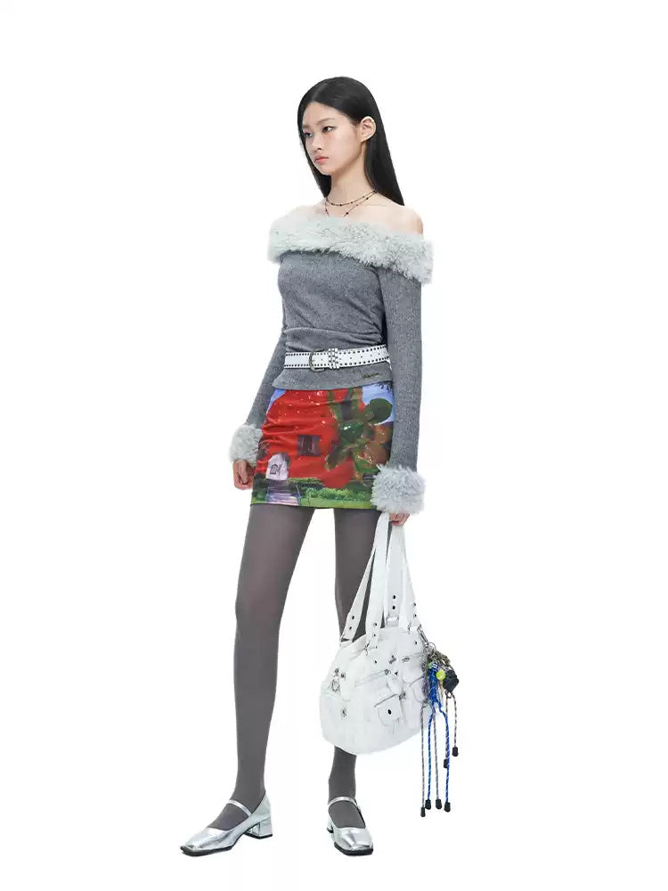 NEXT PASSPORT surreal floral-print mini skort, STRAWBERRY HOUSE full-length studio look