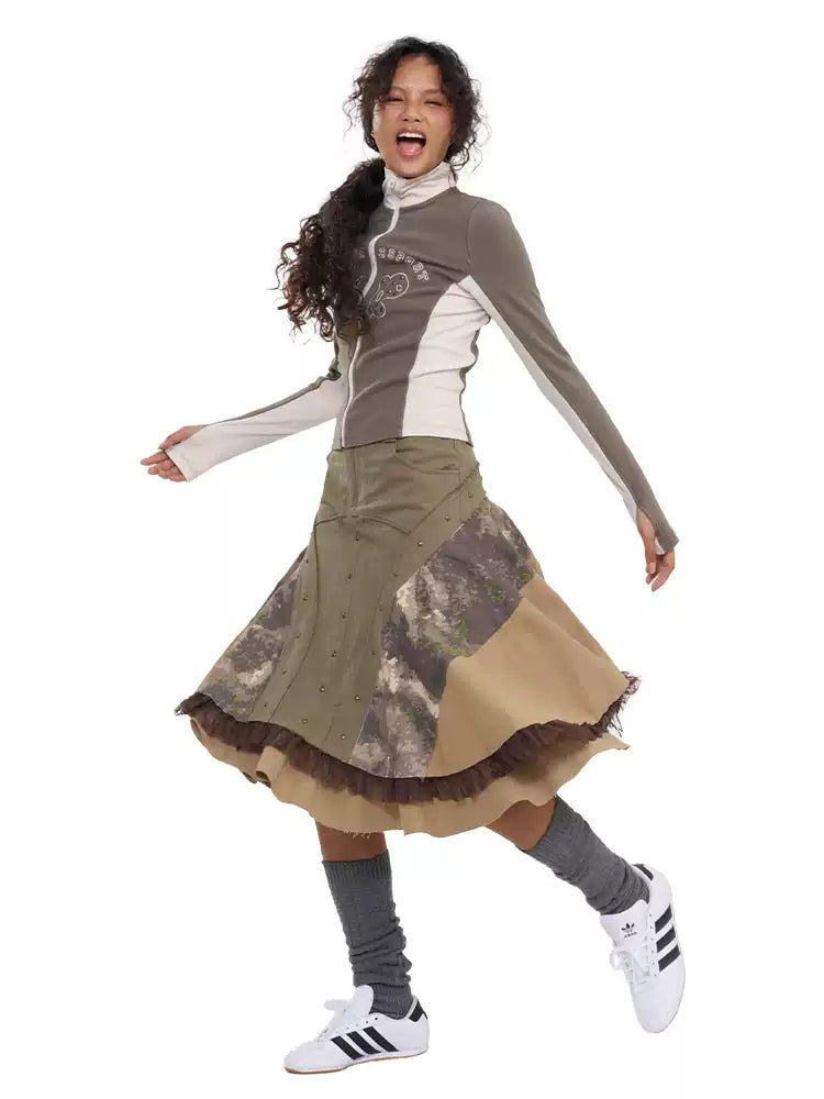 NEXT PASSPORT camouflage three-panel flared midi skirt, photo 2