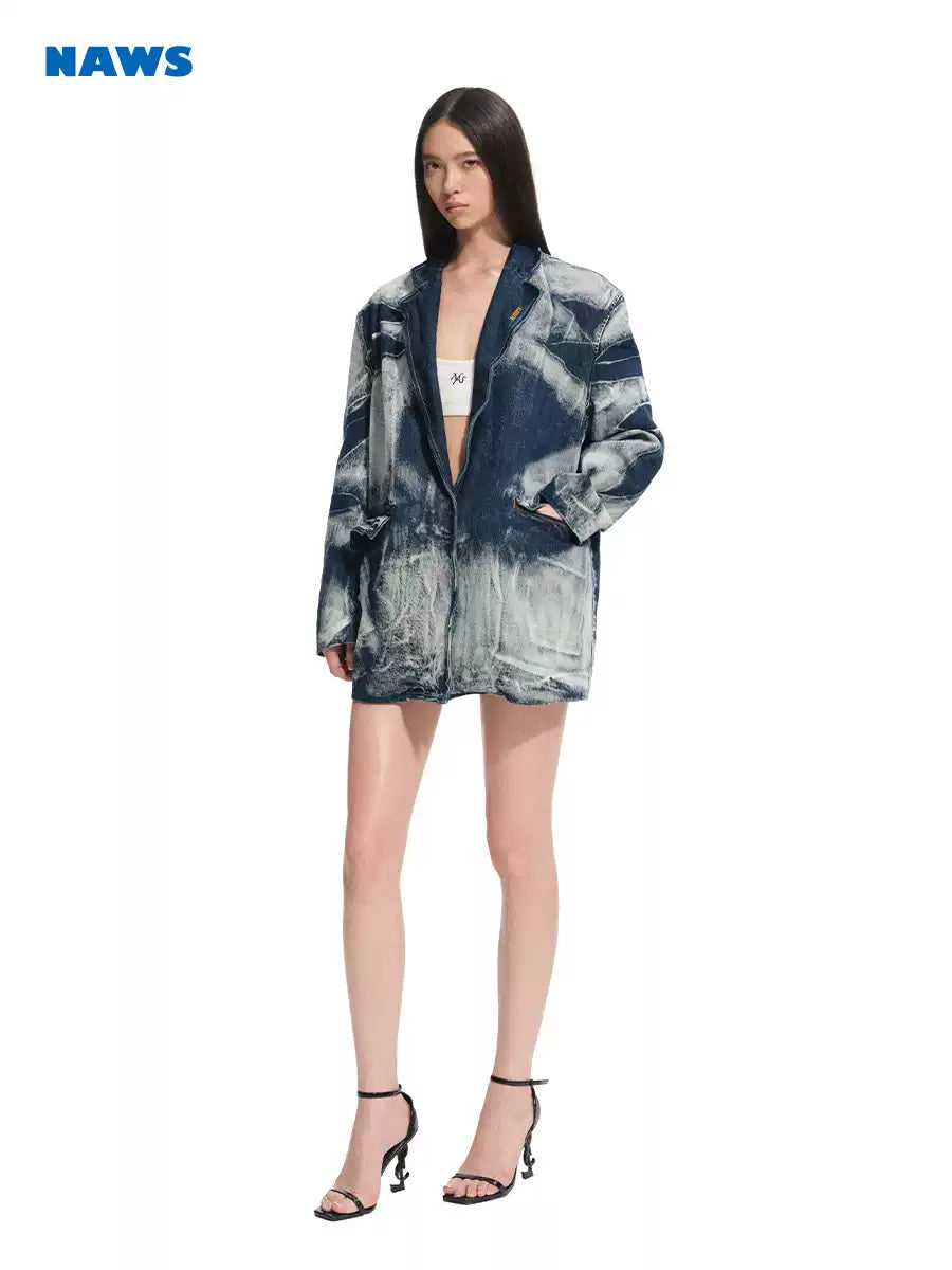NAWS VOLCANO oversized washed denim blazer — view 2