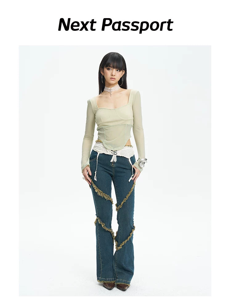 NEXT PASSPORT mint-green knit mesh square-neck crop top, photo 2