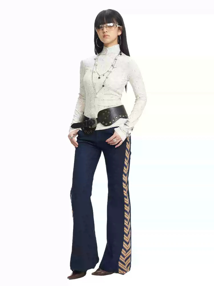 NEXT PASSPORT ivory fitted mock-neck long-sleeve tee full styling view.