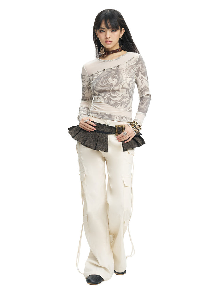 NEXT PASSPORT white drawstring multi-pocket cargo pants in white — angled full-length studio view.