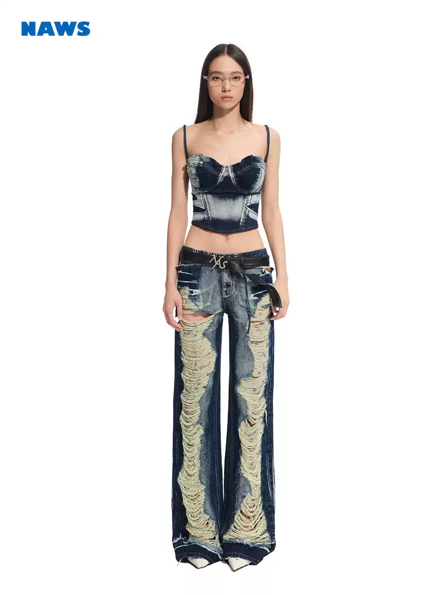 NAWS VOLCANO washed denim corset top — view 2