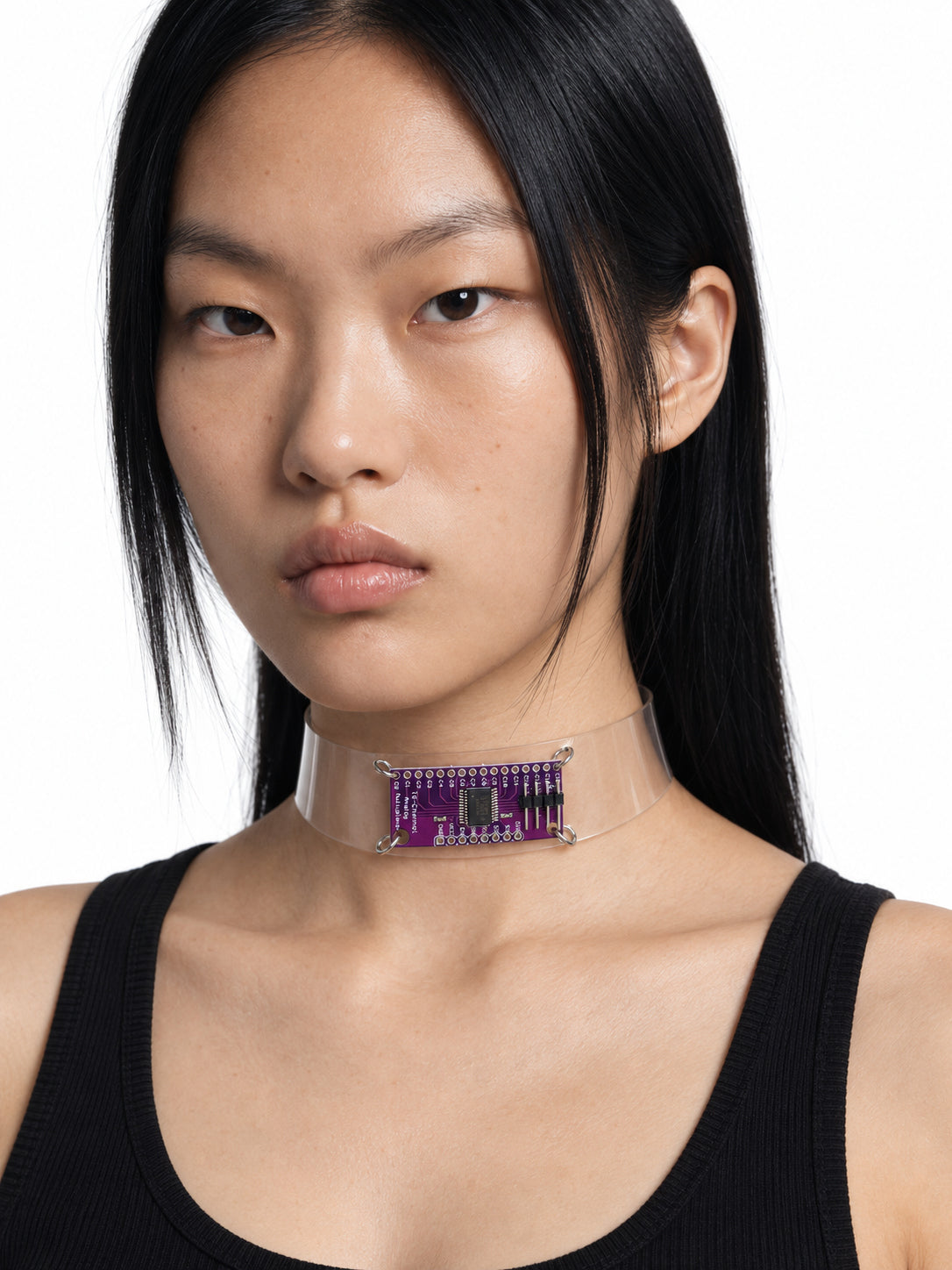 ALISA01 translucent circuit-board choker — three-quarter studio detail