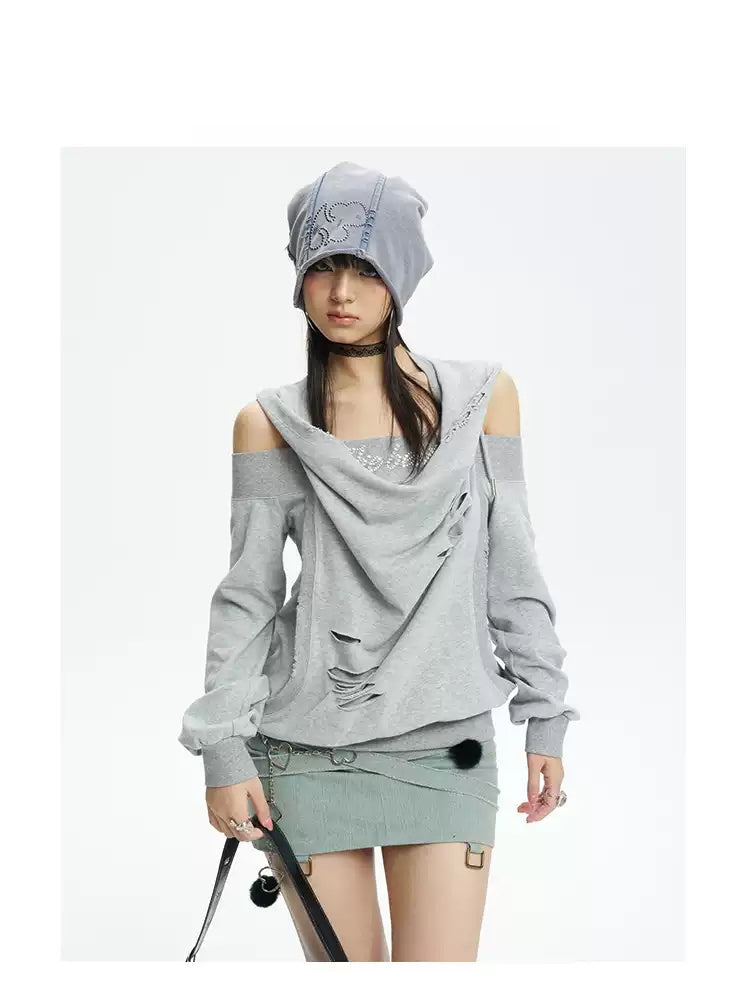 NEXT PASSPORT washed rhinestone blue-gray slouch beanie — full-length clean studio view