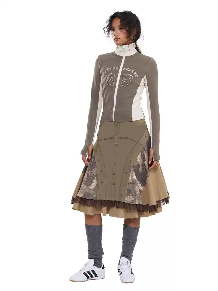 NEXT PASSPORT camouflage three-panel flared midi skirt, photo 3