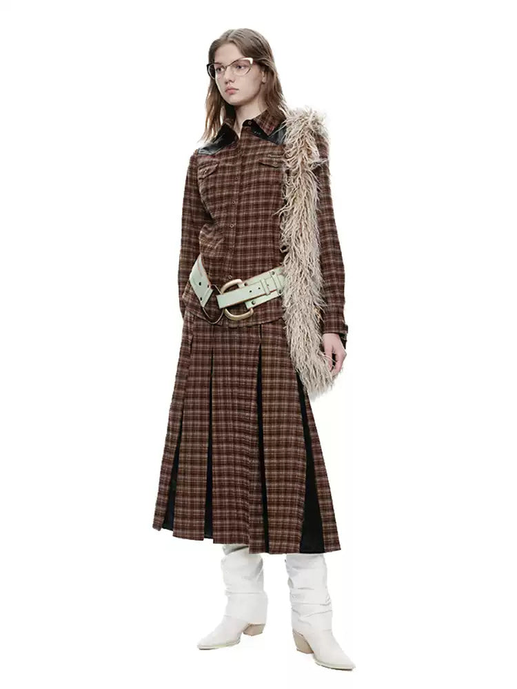 NEXT PASSPORT brown faux-leather plaid shirt — full styled modeled look