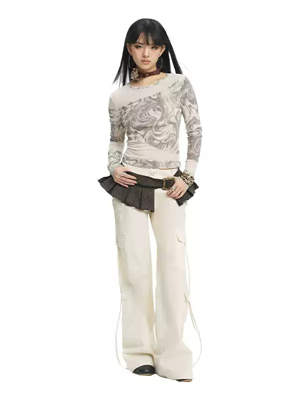 NEXT PASSPORT white drawstring multi-pocket cargo pants in white — three-quarter full-length studio view.