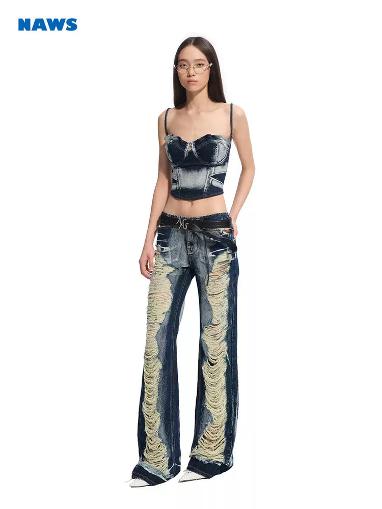 NAWS VOLCANO washed denim corset top — view 3