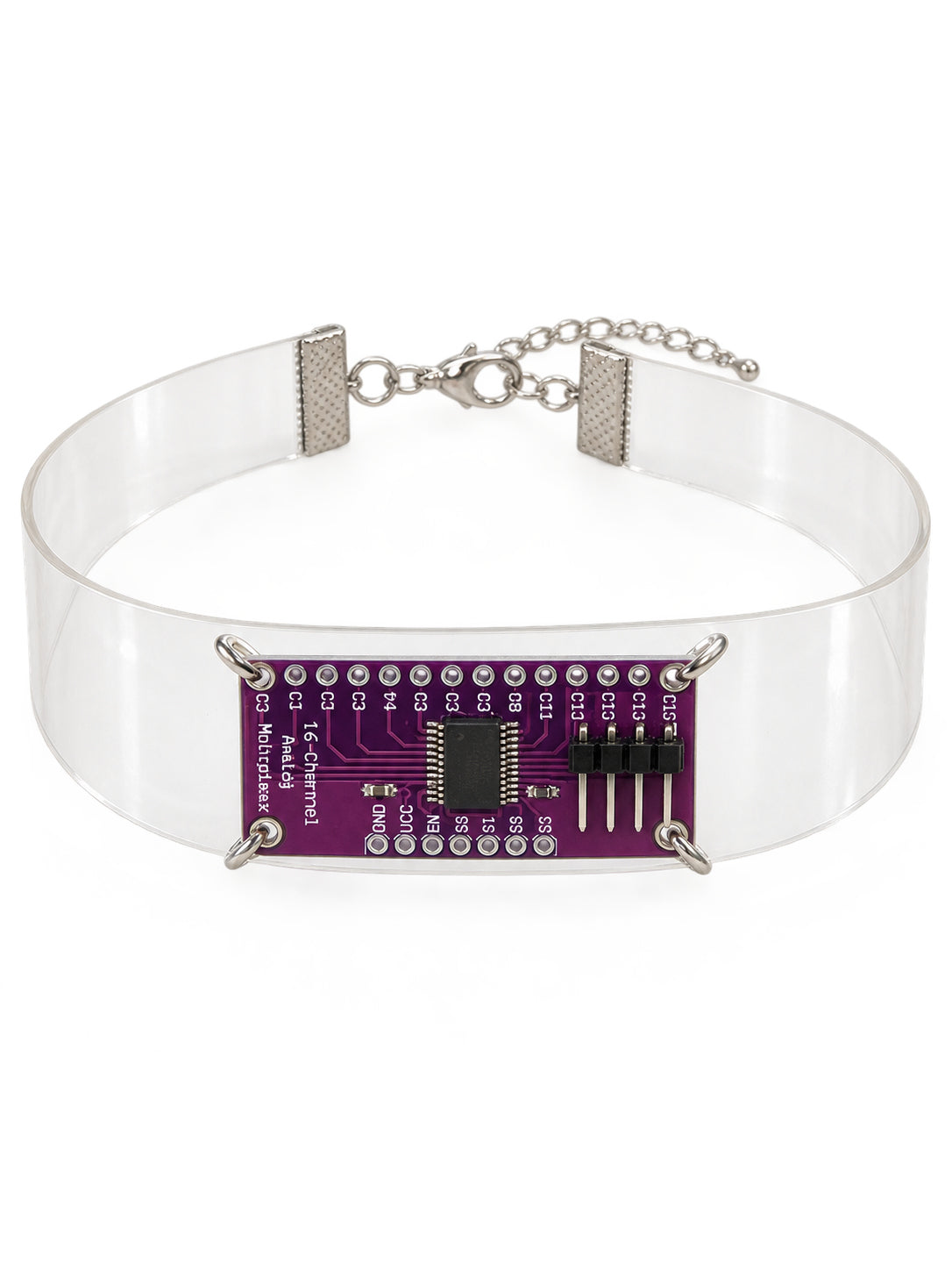 ALISA01 translucent circuit-board choker — front solo view on white