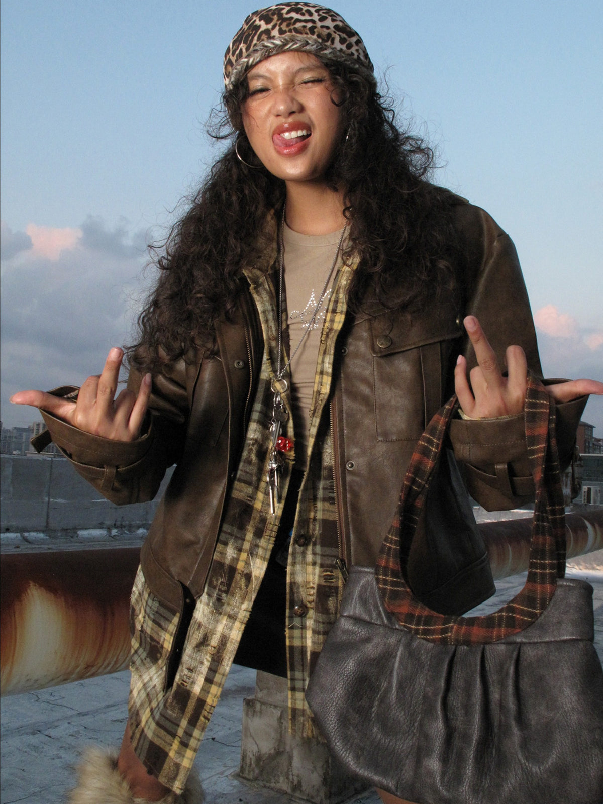 NEXT PASSPORT brown distressed faux-leather moto jacket — product photo 3