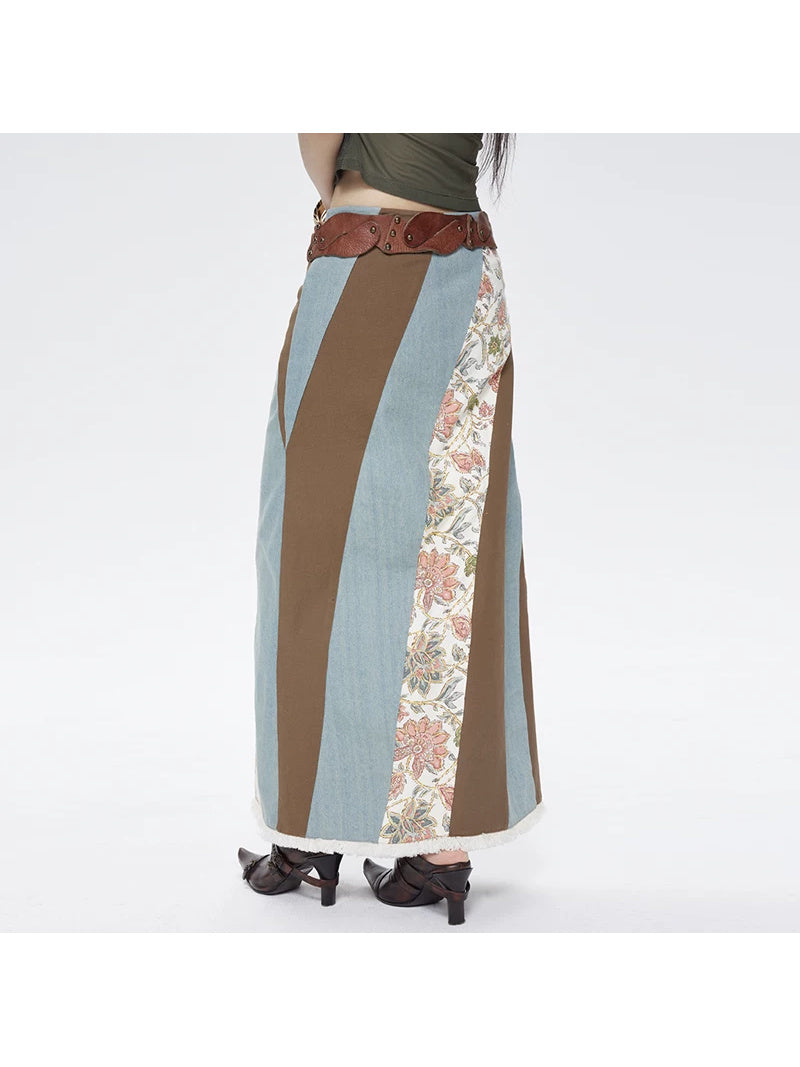 NEXT PASSPORT three-fabric patchwork maxi skirt back product view