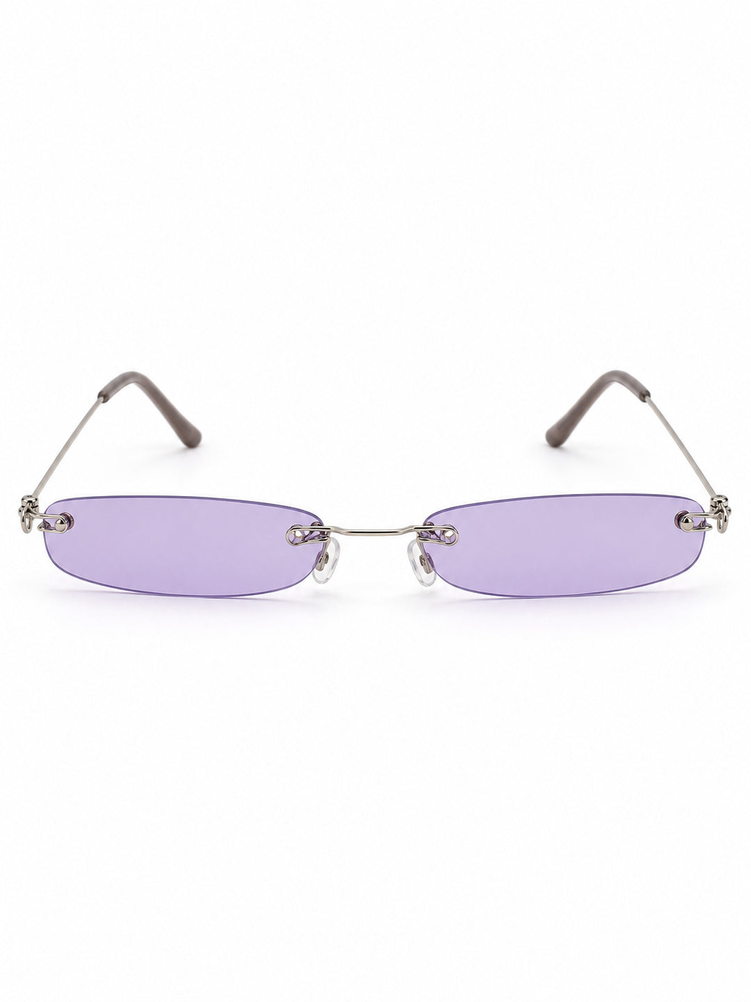 OFF-LABEL purple narrow rimless sunglasses — front solo view on white