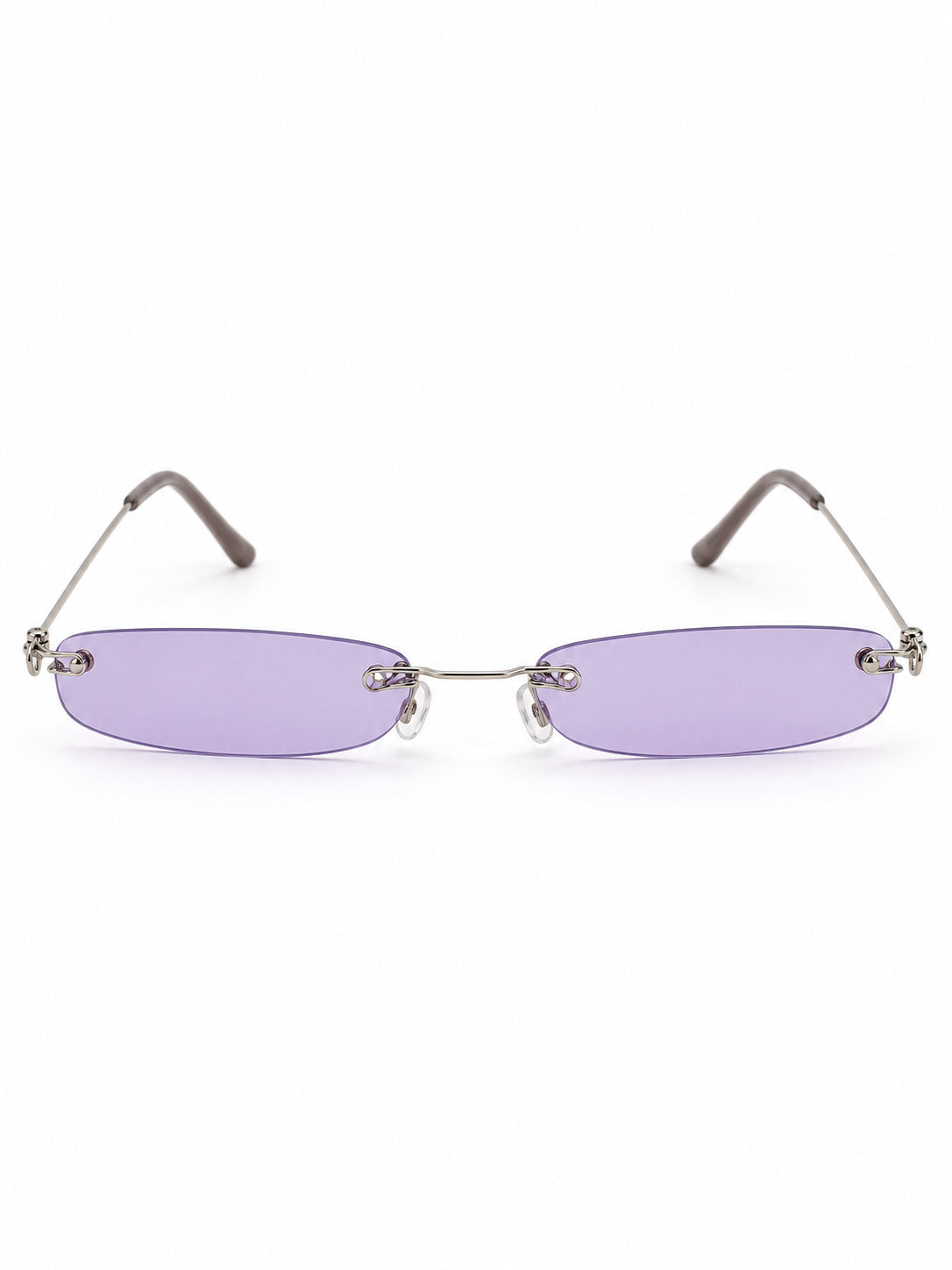 OFF-LABEL purple narrow rimless sunglasses — front solo view on white
