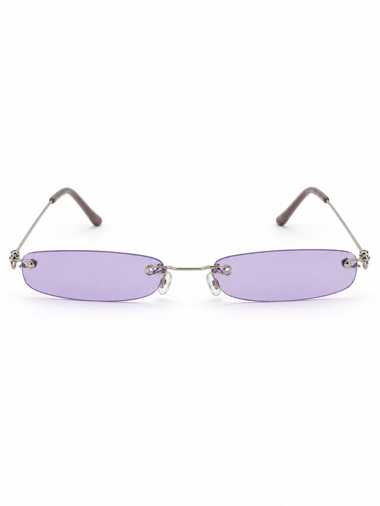 OFF-LABEL purple narrow rimless sunglasses — front solo view on white