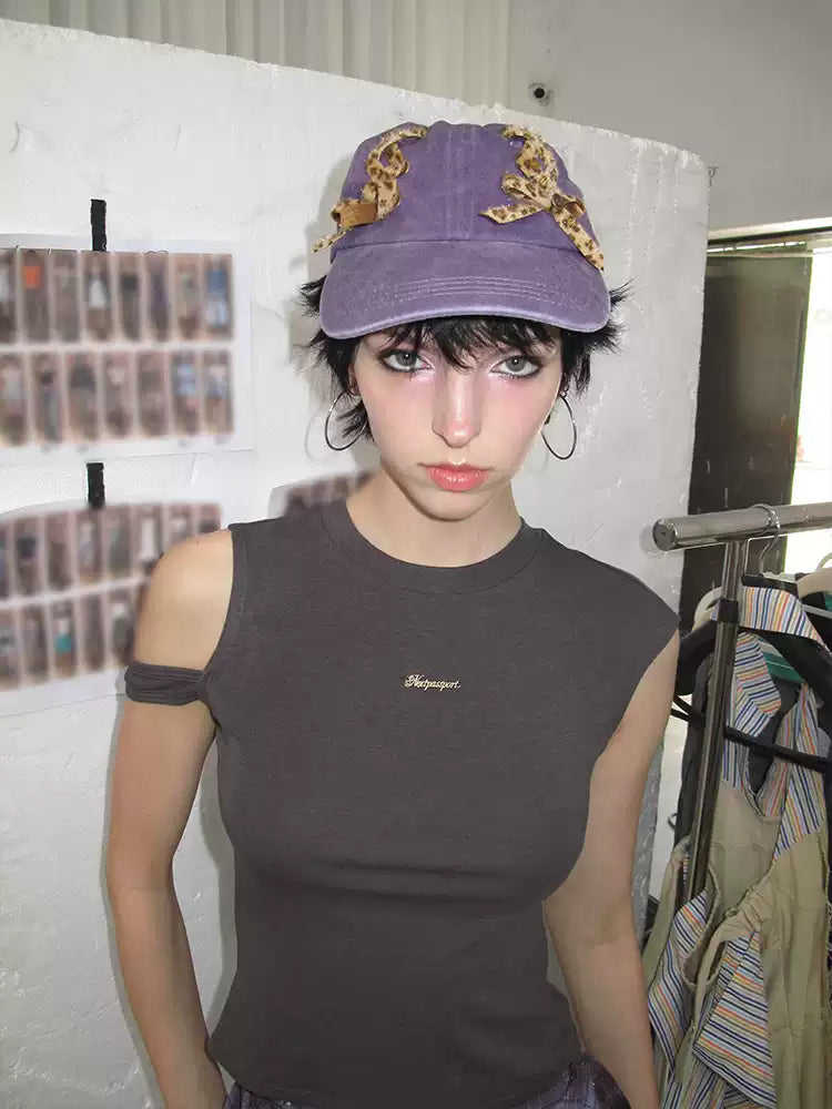 NEXT PASSPORT purple leopard lace-up baseball cap full worn look